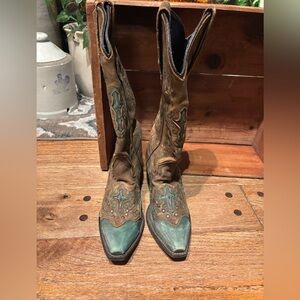 Laredo Brown and Teal Western Cowboy Boots